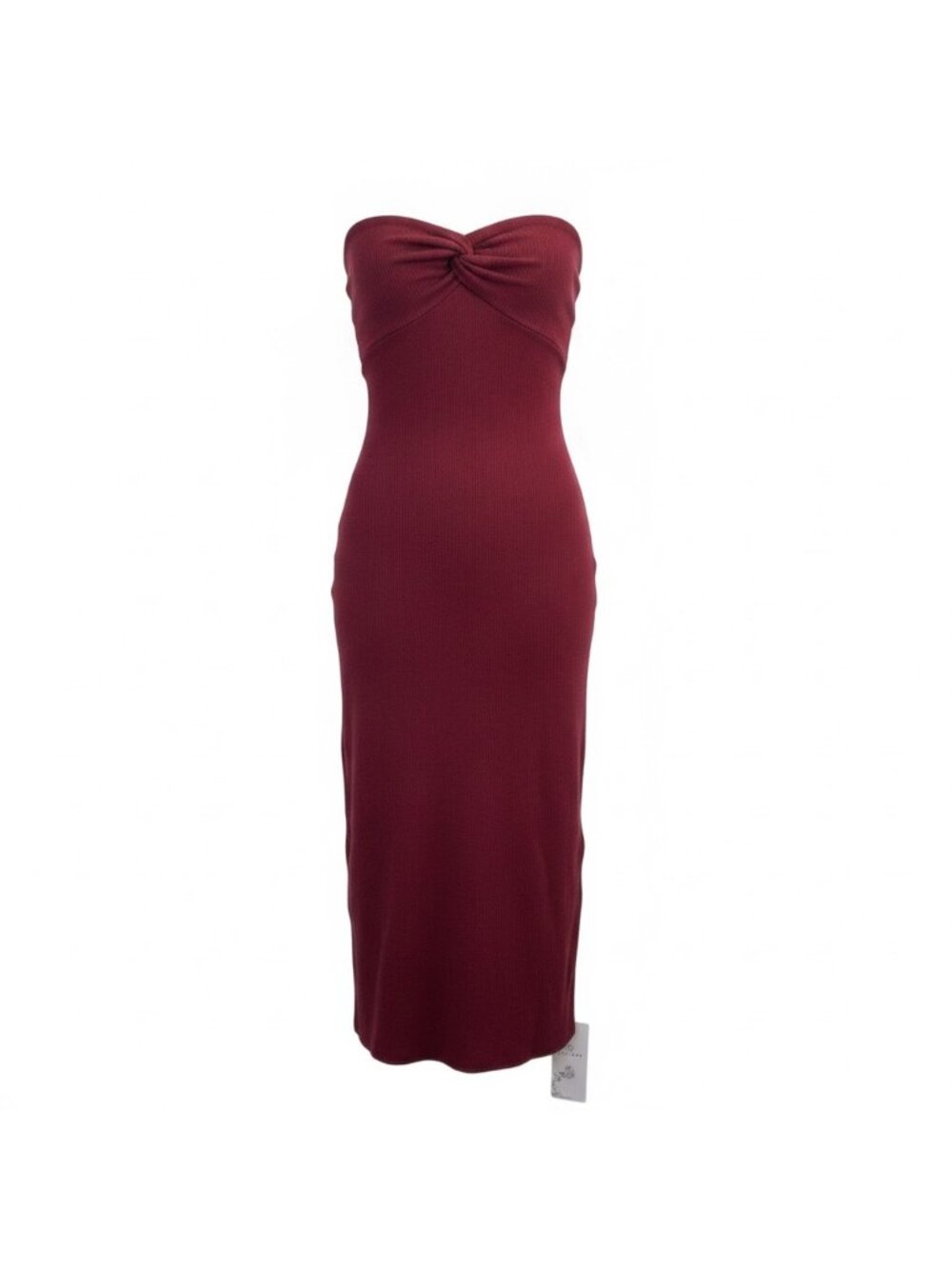 Lillusory Womens Burgundy Ribbed Midi Strapless Dress Elegant Style Size XS